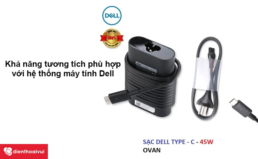 Sạc Dell Type C (USB-C) 19.5V 20V - 2.25A hình oval