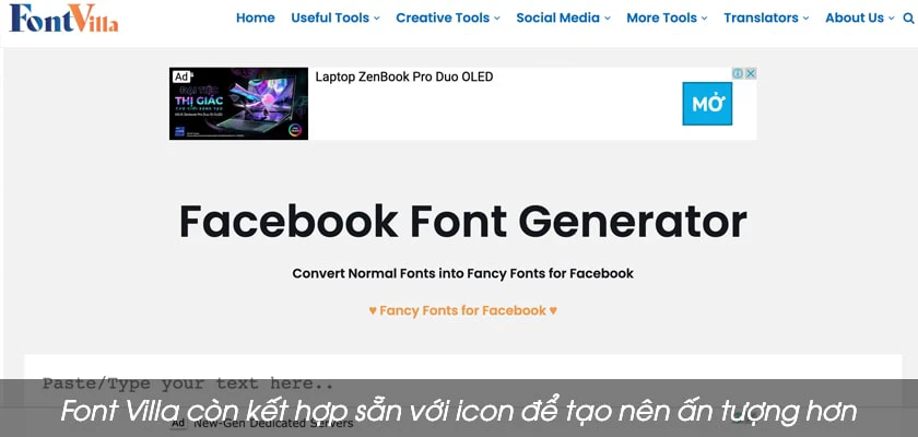 Chuyển đổi font chữ ấn tượng trên Facebook bằng Font Villa