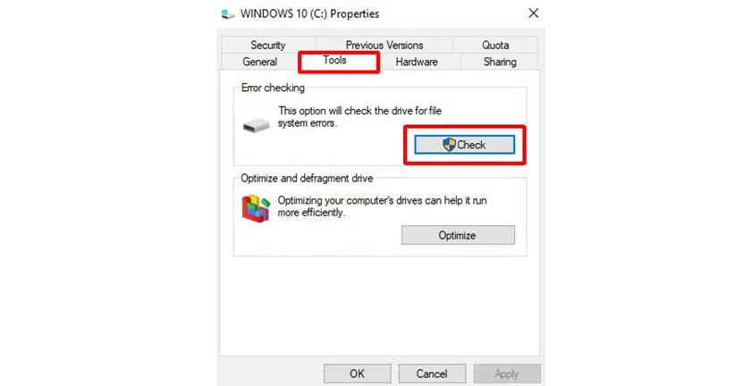Sử dụng tính năng Repairing Disk Errors trên Windows