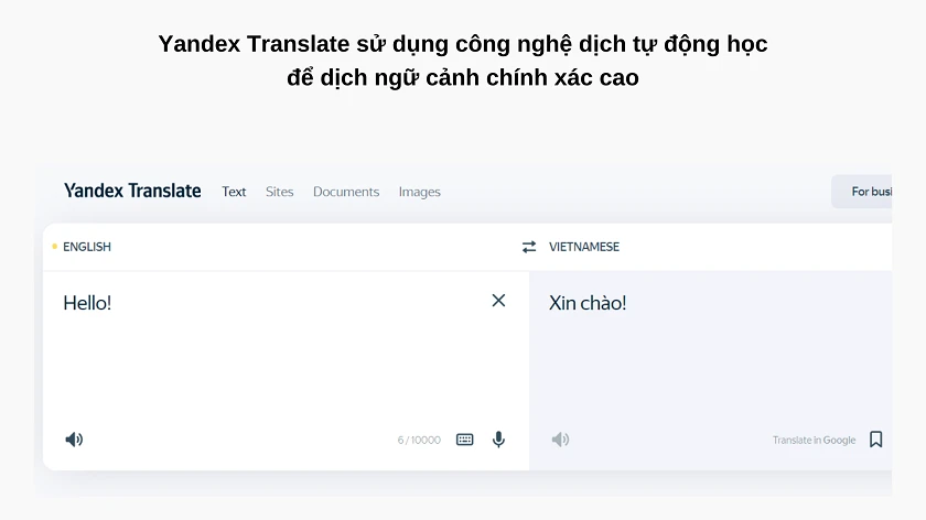 Phần mềm dịch tiếng Anh sang tiếng Việt Yandex Translate