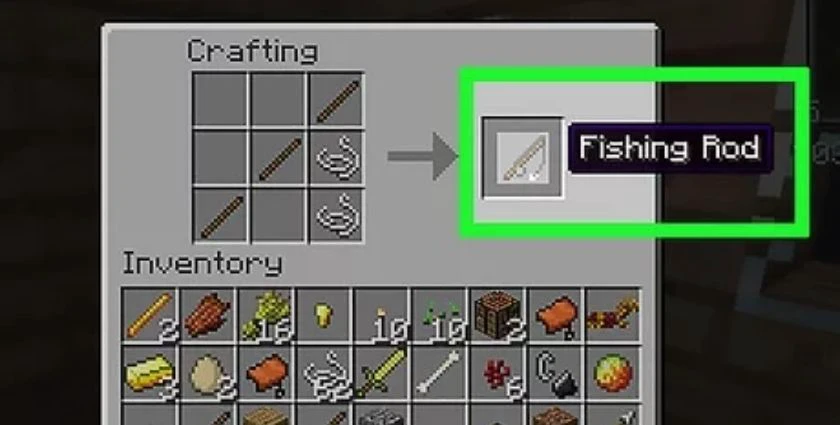 Làm cần câu cá (fishing rod) trong game minecraft miễn phí