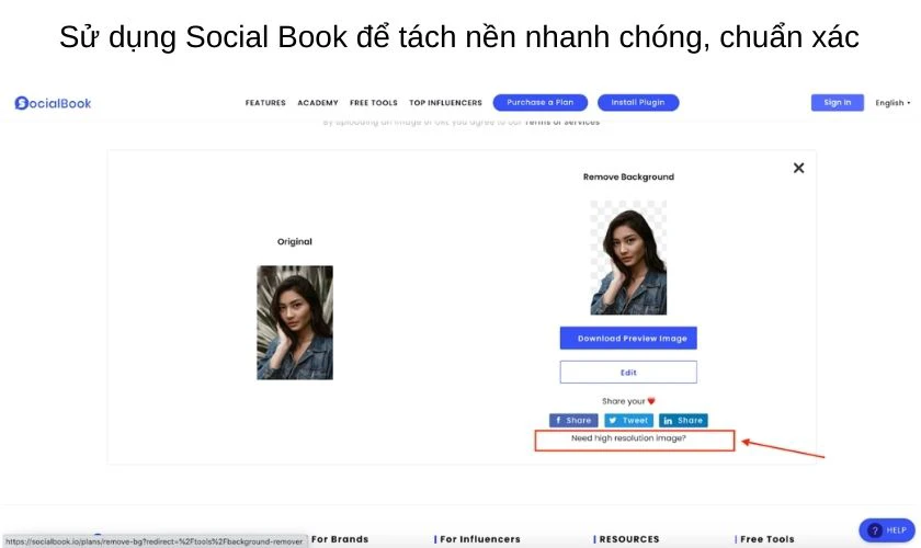 Tách nền online bằng Social Book