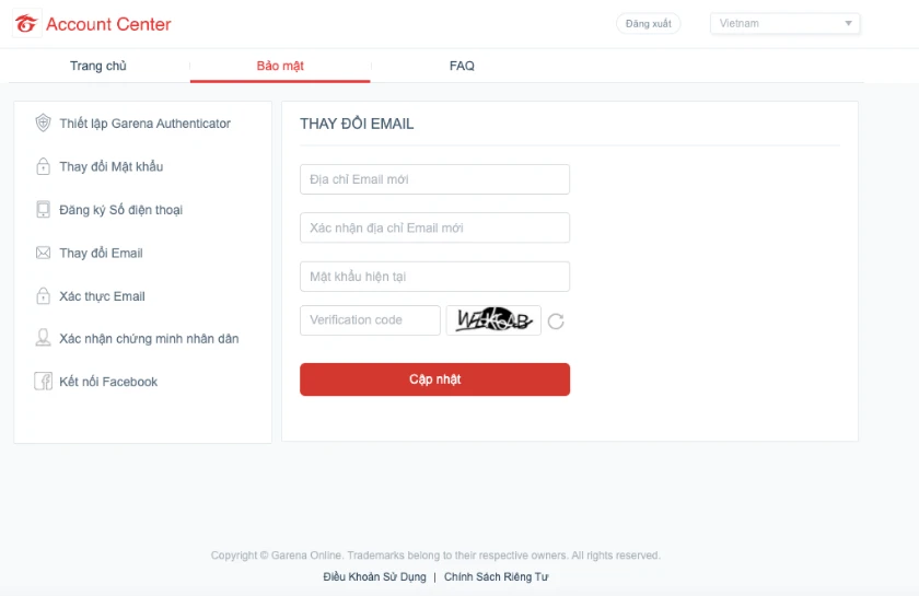 Cách xóa liên kết tài khoản gmail với garena