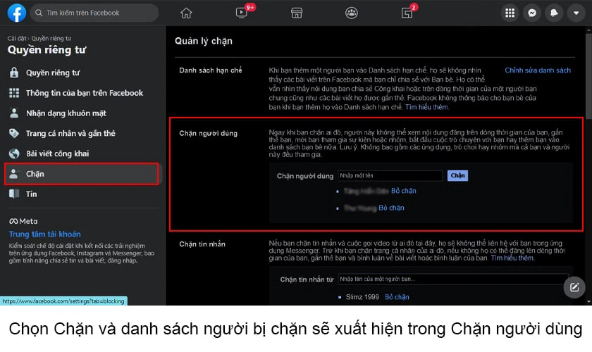Bỏ chặn bạn bè từ Trình duyệt trang web Facebook trên máy tính