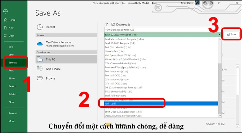 Cách chuyển file excel sang pdf, word, xls, xml, hình ảnh jpg đơn giản, nhanh chóng