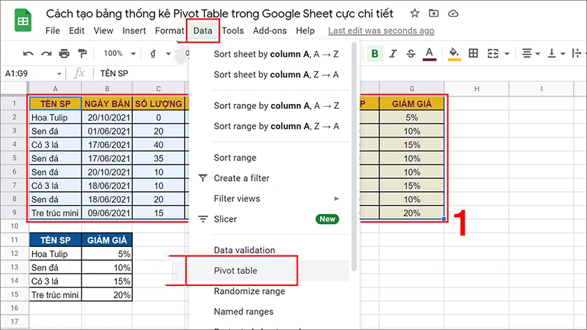 Hướng dẫn tạo bảng thống kê Pivot table trong Google sheet