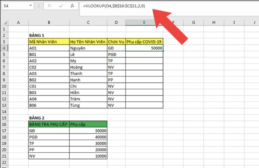 Ví dụ thực tế của hàm, lệnh, công thức Vlookup trong Excel