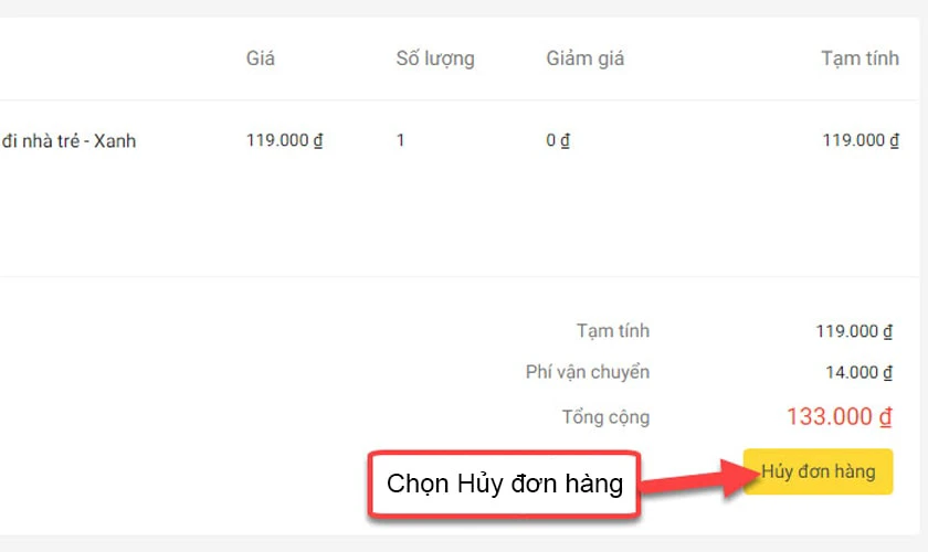 Cách hủy đơn hàng Tiki trên máy tính
