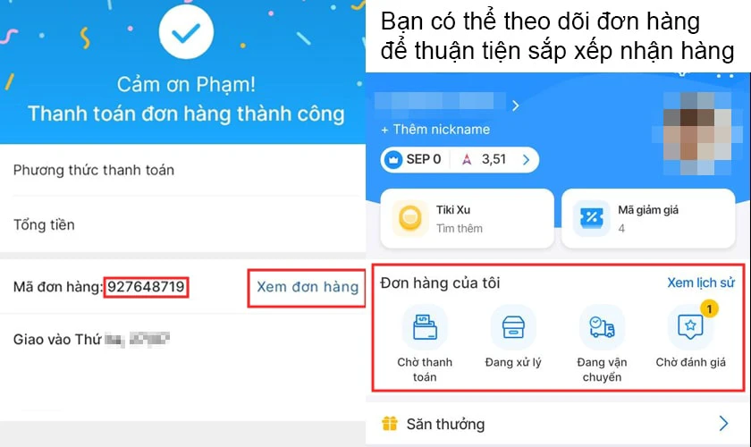 copy mã đơn hàng và paste vào link