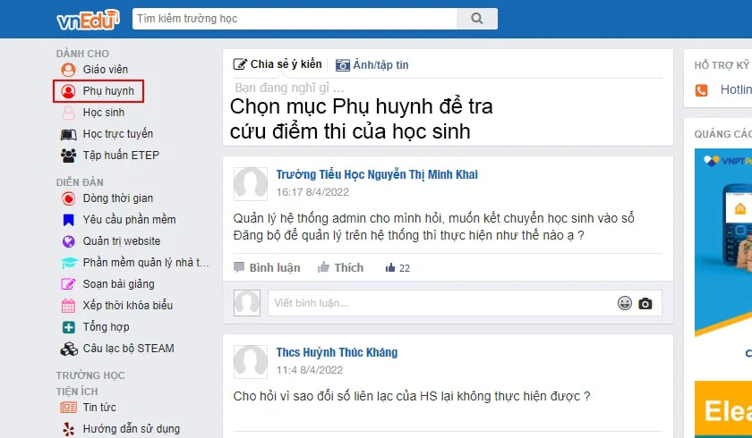 Cách tra cứu điểm thi của học sinh trên lms.vnedu.vn
