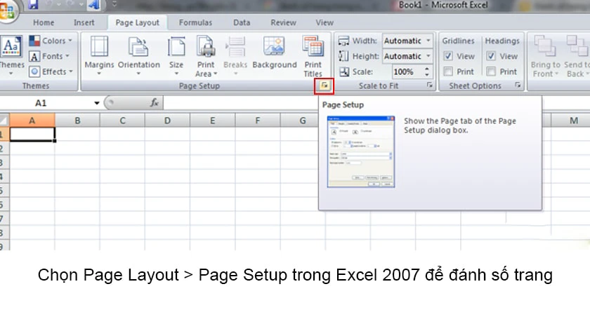 Đánh số trang trong Excel 2007