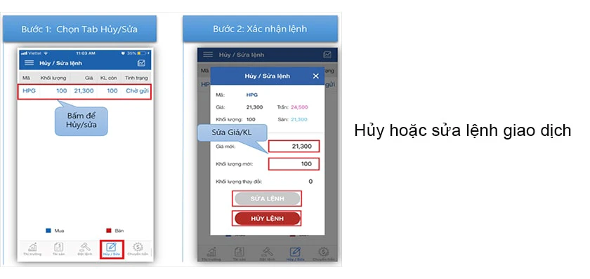 Hủy/Sửa lệnh