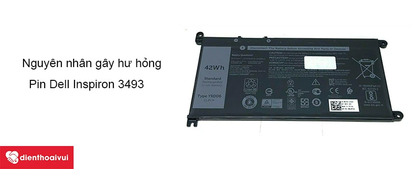 Nguyên nhân gây hư hỏng pin laptop Dell Inspiron 3493