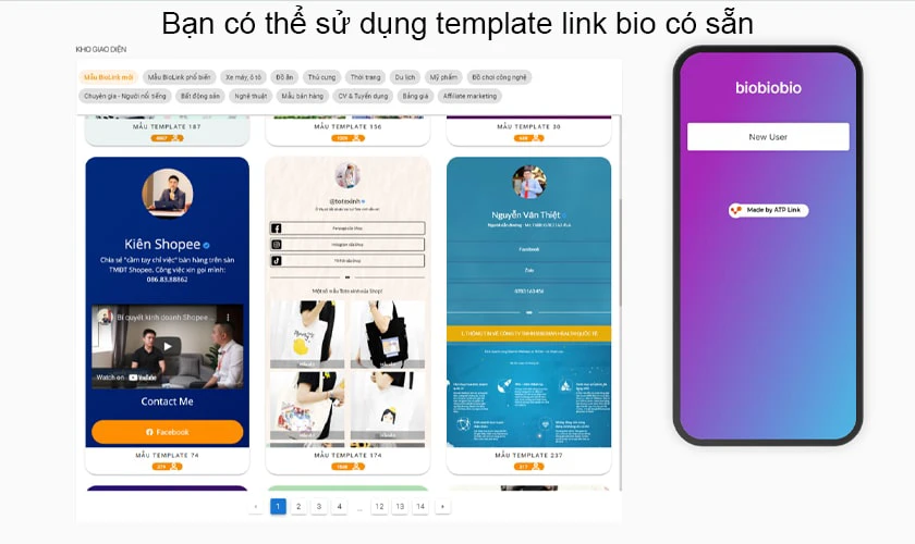 Thiết kế link bio tại Dashboard