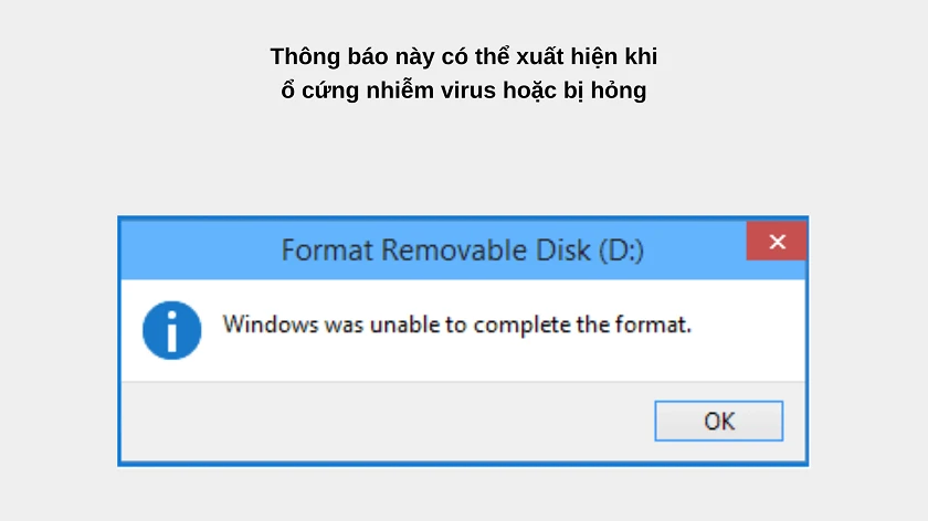 Nguyên nhân gây lỗi và cách khắc phục Windows was unable to complete the format
