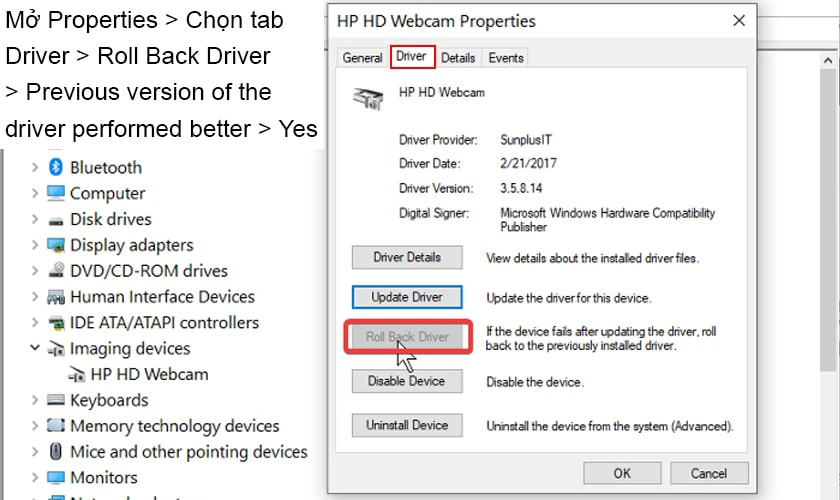 Khôi phục driver webcam cũ của máy tính