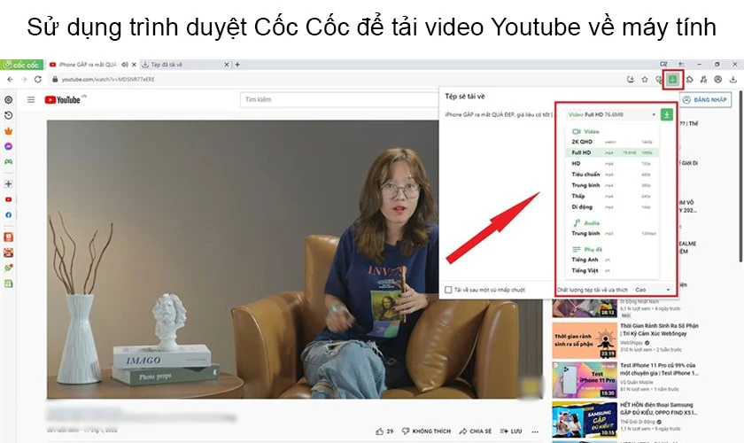 Cách 1: Tải video Youtube bằng cách sử dụng trình duyệt Cốc Cốc