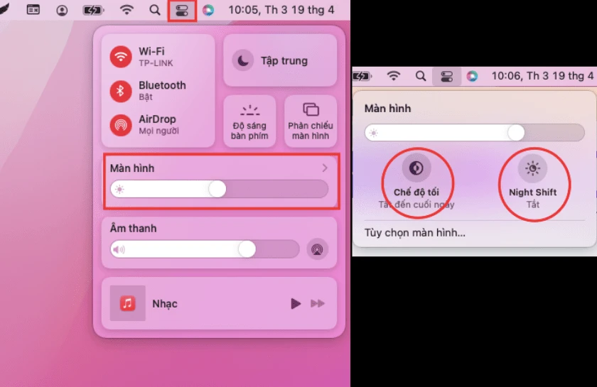 Cách bật Dark mode và night shift