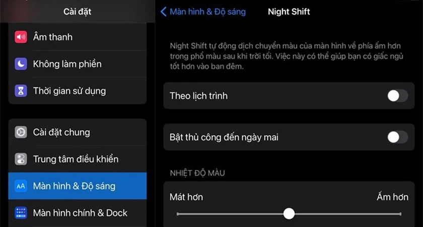 Kích hoạt chế độ Night Shift