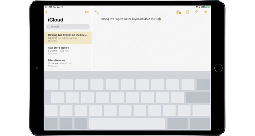 Sử dụng bàn phím như là Trackpad