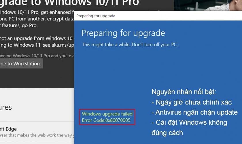 Nguyên nhân gây lỗi Lỗi windows update 0x80070005 cho máy tính