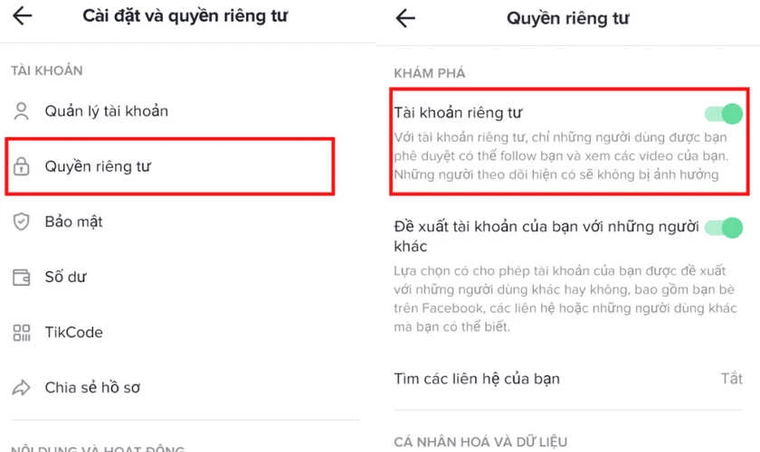 Chỉnh chế độ riêng tư