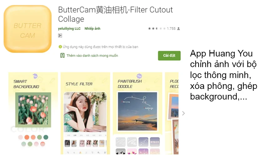 app, ứng dụng, phần mềm chỉnh ảnh, chụp ảnh đẹp trung quốc Huang You
