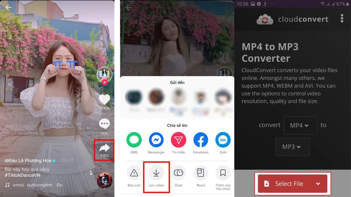 Chuyển đổi video tiktok sang mp3 bằng Cloudconvert