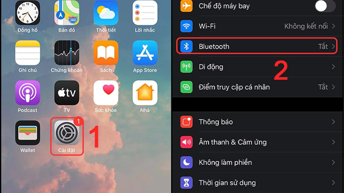 Mở cài đặt trên điện thoại và chọn bluetooth