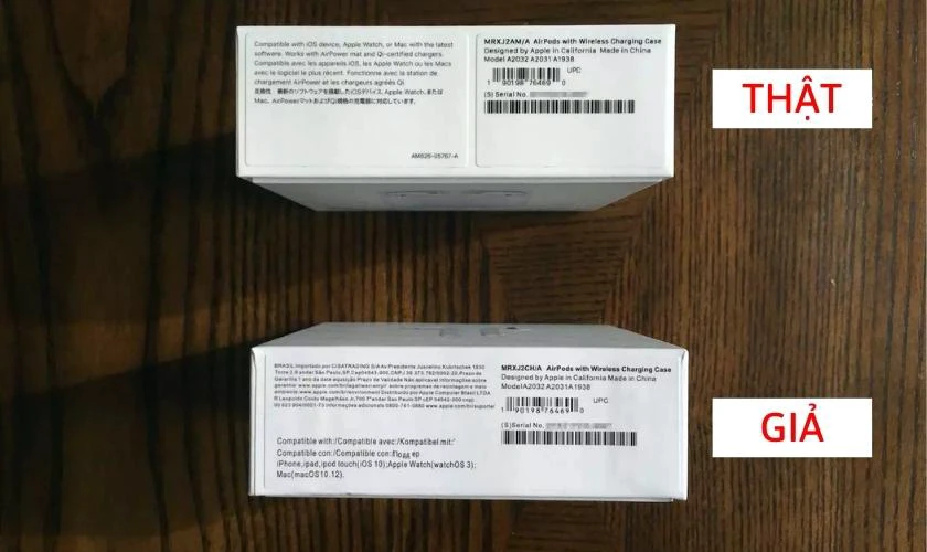 cách phân biệt airpods thật và giả