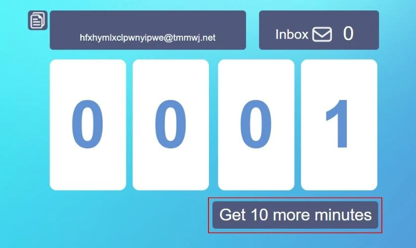 tạo gmail ảo nhanh trên minutemail - gia hạn thời gian