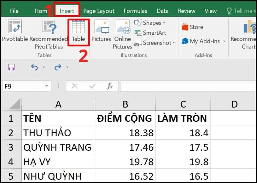 Cách tạo bảng trong Excel