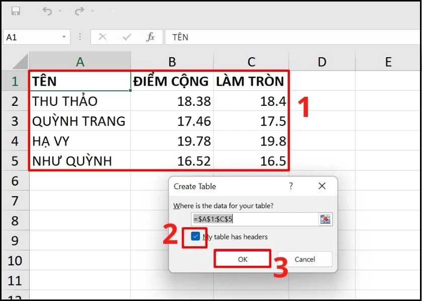 Cách tạo bảng trong Excel