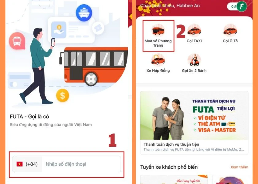cách đặt mua vé xe phương trang online trên app futa