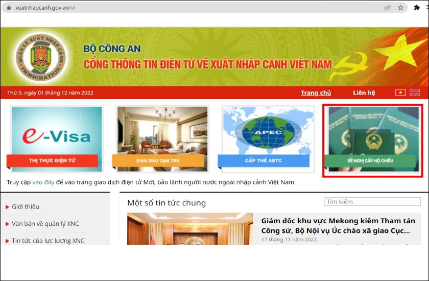 thủ tục đăng ký hộ chiếu online trên cổng thông tin xuất nhập cảnh việt nam