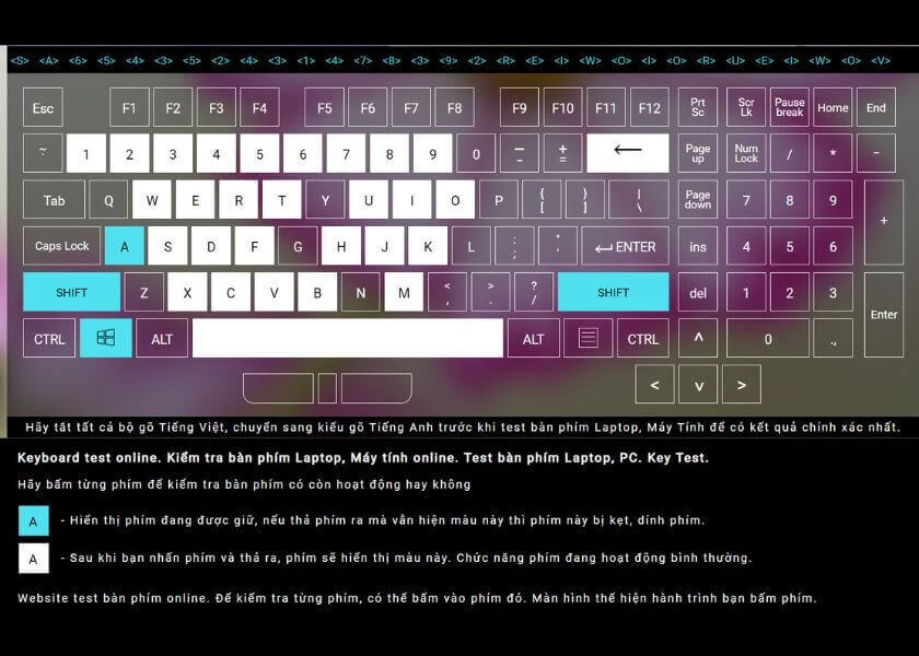test keyboard laptop online trên keytest.vn
