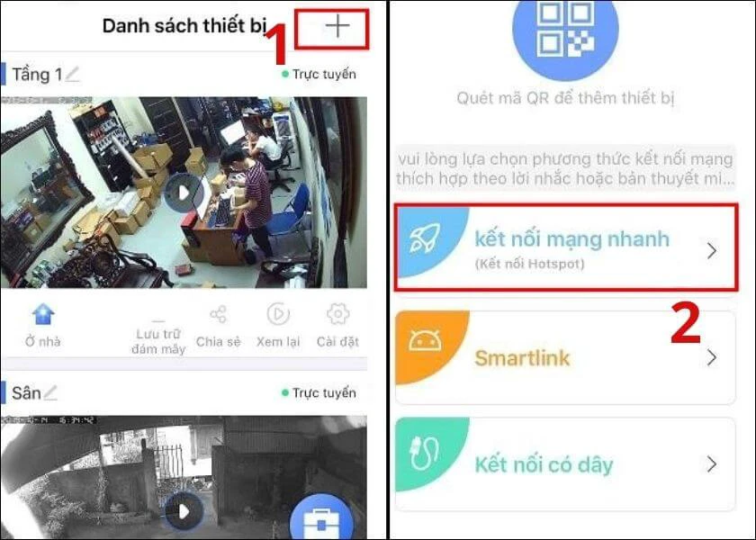 thêm thiết bị camera trên màn hình yoosee