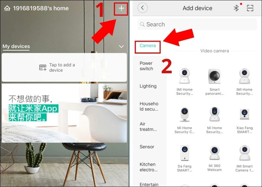 cách kết nối camera với điện thoại trên mi home