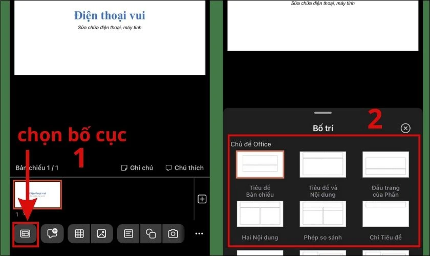 cách chọn bố cục powerpoint trên điện thoại