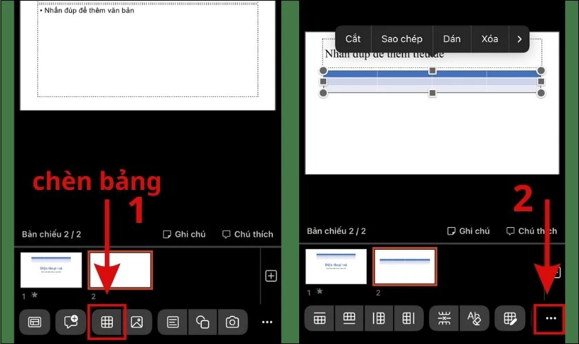 cách chèn bảng vào powerpoint trên điện thoại