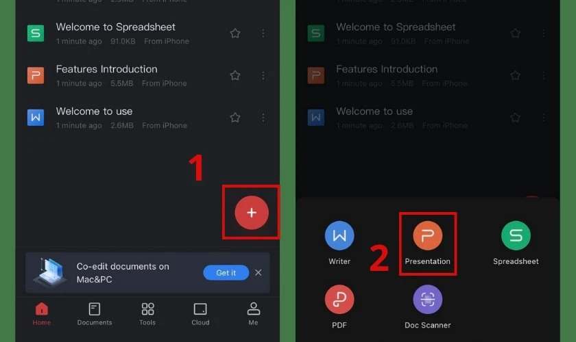 cách làm powerpoint trên điện thoại bằng wps