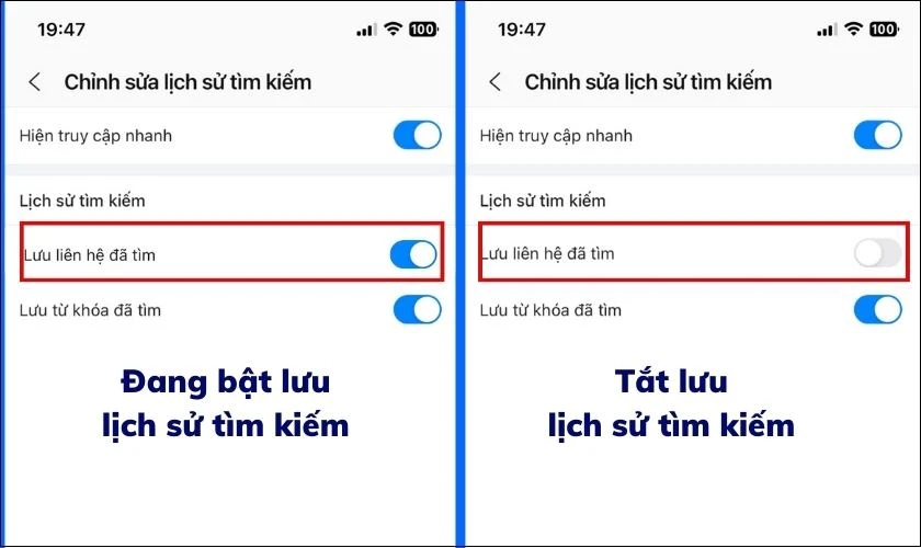 tắt đi tính năng lưu lịch sử trên 