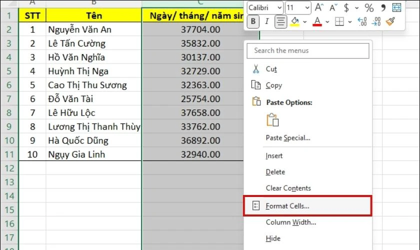 định dạng ngày tháng năm trong excel đơn giản nhất