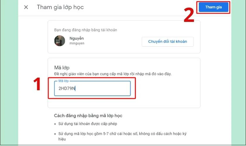 Hướng dẫn tham gia lớp học 