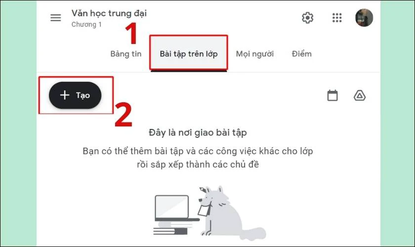 chức năng tạo bài tập của google classroom