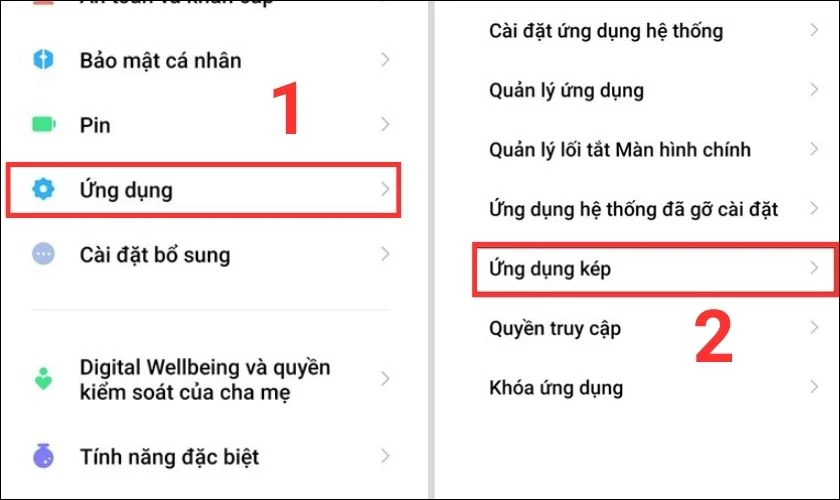 tạo ứng dụng kép trên xiaomi