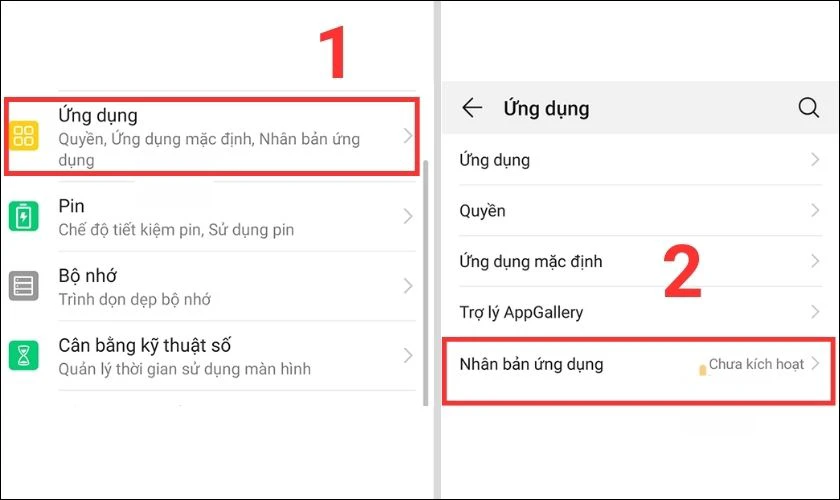 nhân đôi ứng dụng trên huawei