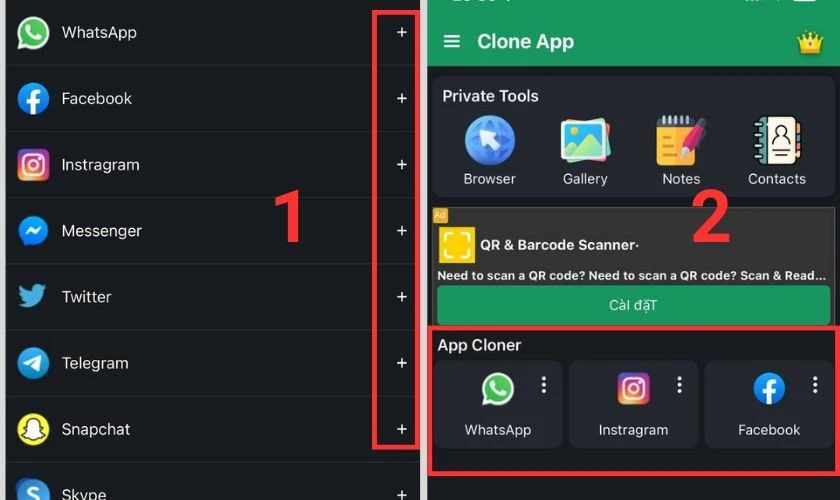 nhân bản ứng dụng trên iphone