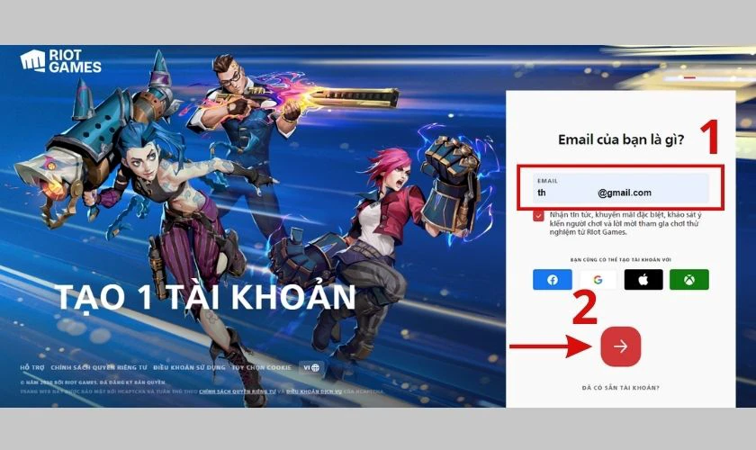 điền email đăng nhập