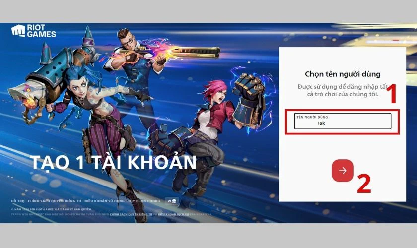 điền tên đăng nhập tài khoản riot client